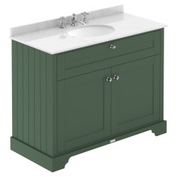 Old London 1000mm Cabinet & White Marble Top - 3 Tap Holes - Hunter Green