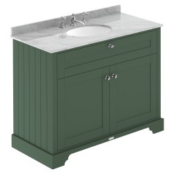 Old London 1000mm Cabinet & Grey Marble Top - 3 Tap Holes - Hunter Green