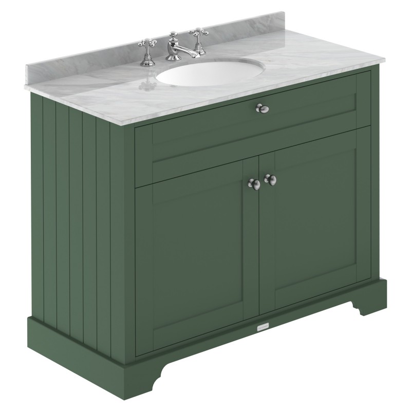 Old London 1000mm Cabinet & Grey Marble Top - 3 Tap Holes - Hunter Green
