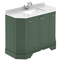 Old London 1000mm 4 Door Angled Unit & White Marble Top 1 Tap Hole - Hunter Green