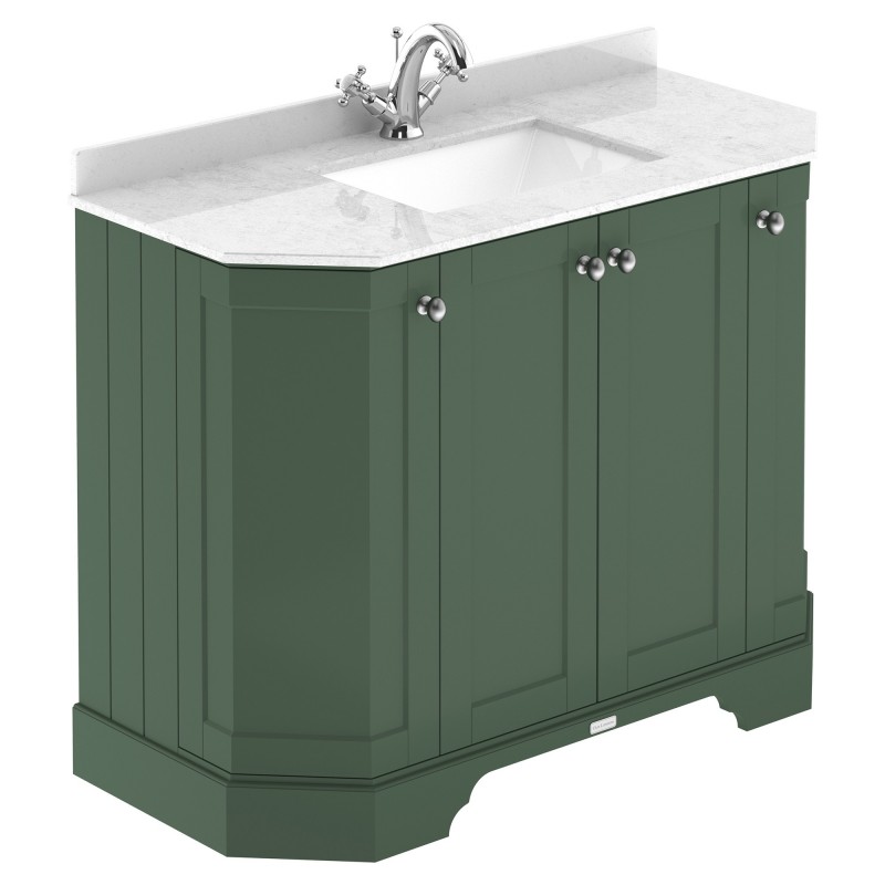 Old London 1000mm 4 Door Angled Unit & White Marble Top 1 Tap Hole - Hunter Green Old London 1000mm 4 Door Angled Unit & White Marble Top 1 Tap Hole - Hunter Green