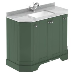 Old London 1000mm 4 Door Angled Unit & Grey Marble Top 1 Tap Hole - Hunter Green