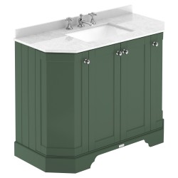 Old London 1000mm 4 Door Angled Unit & White Marble Top 3 Tap Holes - Hunter Green