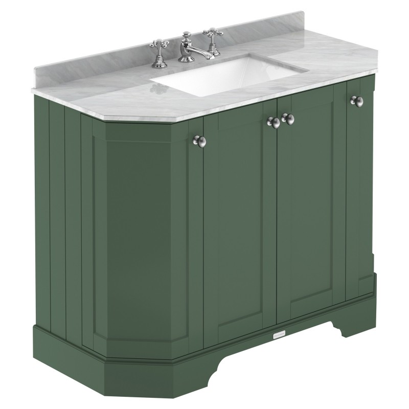 Old London 1000mm 4 Door Angled Unit & Grey Marble Top 3 Tap Holes - Hunter Green Old London 1000mm 4 Door Angled Unit & Grey Marble Top 3 Tap Holes - Hunter Green