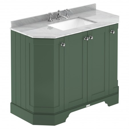 Old London 1000mm 4 Door Angled Unit & Grey Marble Top 3 Tap Holes - Hunter Green