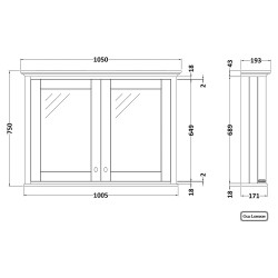 Old London Twilight Blue 1050mm 2 Door Mirror Storage Cabinet - Twilight Blue - Technical Drawing