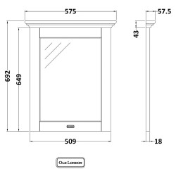 Old London Timeless Sand 600mm Flat Mirror with Decorative Top Moulding - Timeless Sand - Technical Drawing