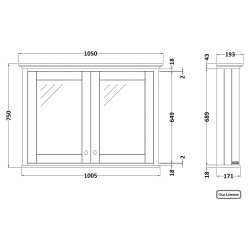 Old London Timeless Sand 1050mm 2 Door Mirror Storage Cabinet - Timeless Sand - Technical Drawing