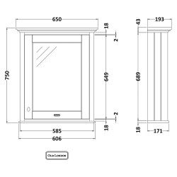 Old London Hunter Green 600mm Mirror Cabinet - Hunter Green - Technical Drawing
