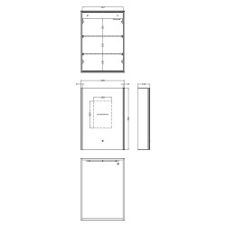 Pavo LED 1 Door Mirror Cabinet 500 x 700mm - Technical Drawing