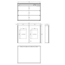 Pavo LED 2 Door Mirror Cabinet 600 x 800mm - Technical Drawing