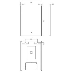 Edge Strip LED Bathroom Mirror 500 x 700mm - Technical Drawing