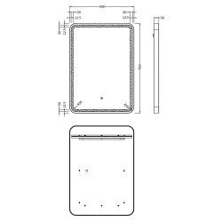 Matt Black Framed LED Mirror 500 x 700mm - Technical Drawing