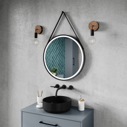 Black 600mm Round LED Bathroom Mirror with Strap