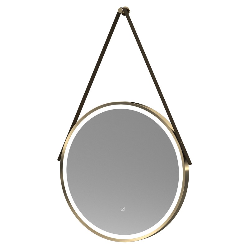 Brushed Brass 600mm Round LED Bathroom Mirror with Strap