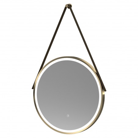 Brushed Brass 600mm Round LED Bathroom Mirror with Strap
