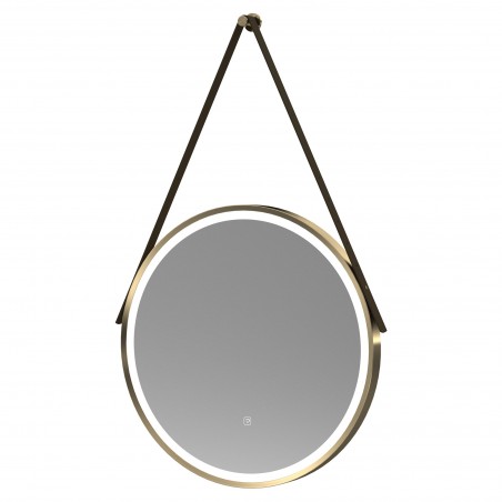 Brushed Brass 600mm Round LED Bathroom Mirror with Strap