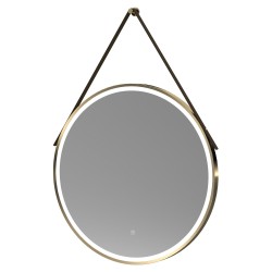 Brushed Brass 800mm Round LED Bathroom Mirror with Strap