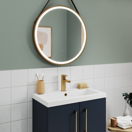 Brushed Brass 800mm Round LED Bathroom Mirror with Strap