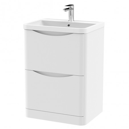 Lunar 600mm Freestanding 2 Drawer Vanity Unit with Polymarble Basin - Satin White