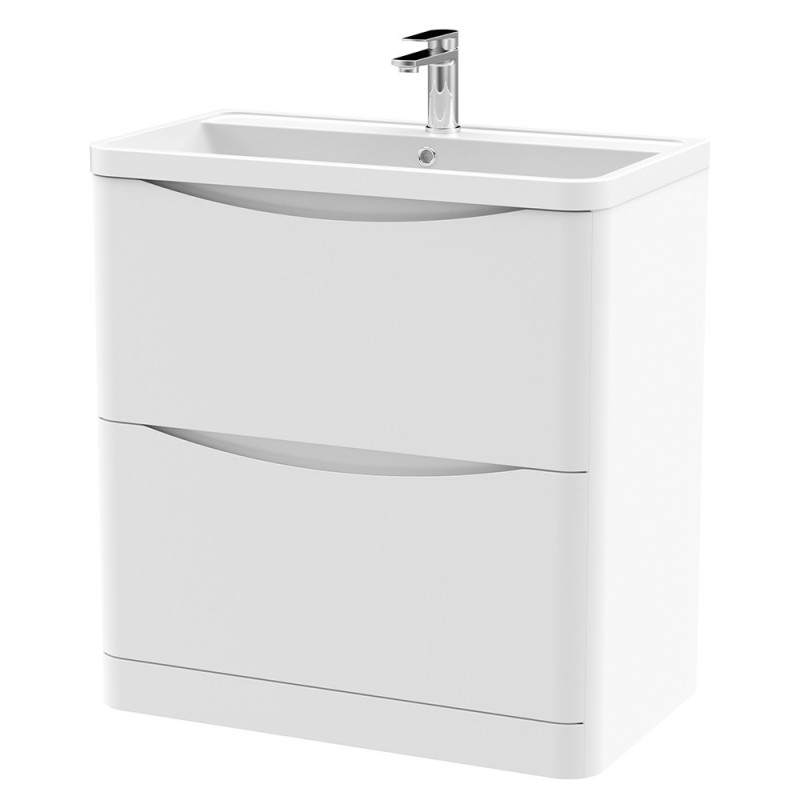 Lunar 800mm Freestanding 2 Drawer Vanity Unit with Polymarble Basin - Satin White Lunar 800mm Freestanding 2 Drawer Vanity Unit with Polymarble Basin - Satin White