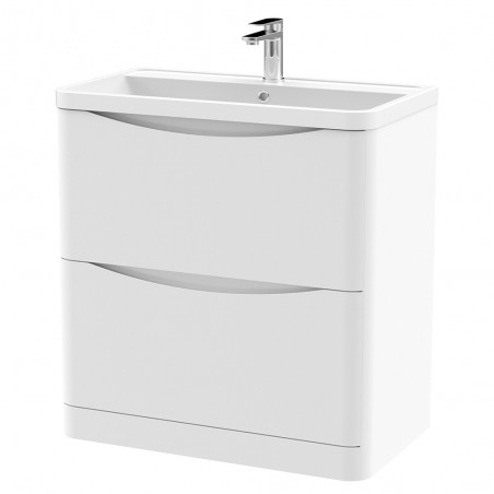 Lunar 800mm Freestanding 2 Drawer Vanity Unit with Polymarble Basin - Satin White