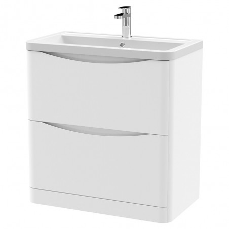 Lunar 800mm Freestanding 2 Drawer Vanity Unit with Ceramic Basin - Satin White