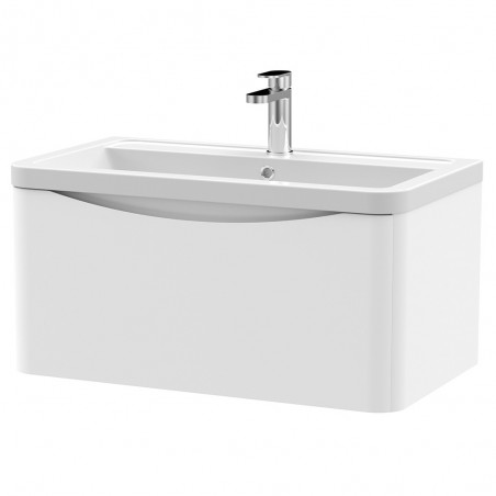 Lunar 800mm Wall Hung 1 Drawer Vanity Unit with Ceramic Basin - Satin White