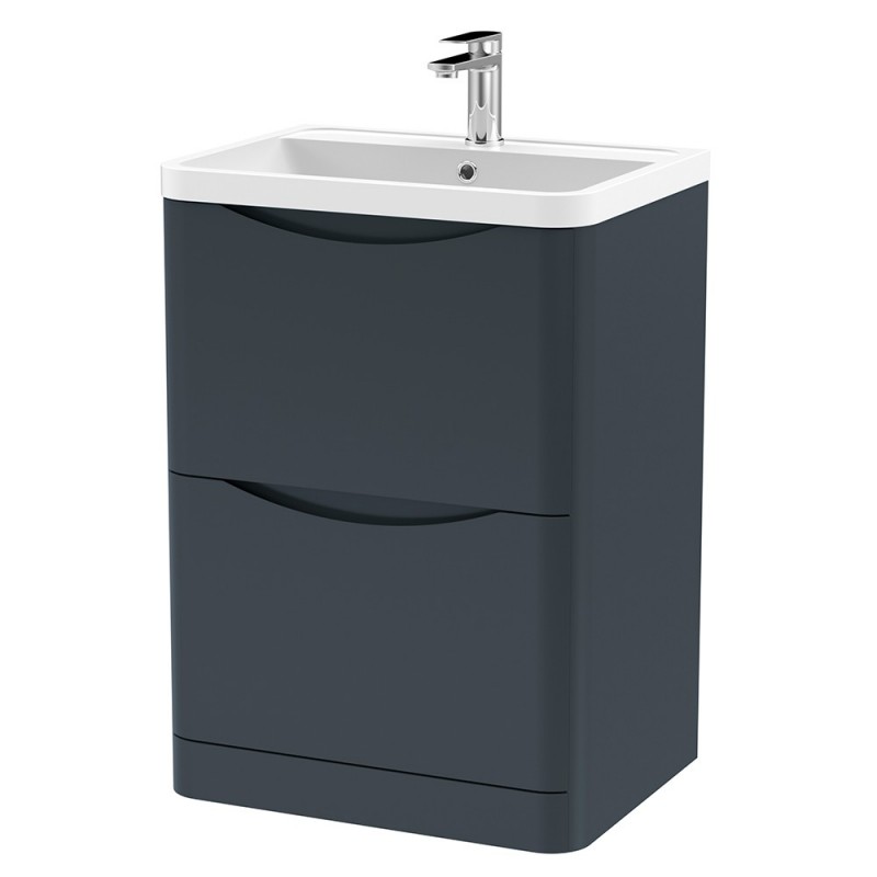 Lunar 600mm Freestanding 2 Drawer Vanity Unit with Polymarble Basin - Soft Black Lunar 600mm Freestanding 2 Drawer Vanity Unit with Polymarble Basin - Soft Black