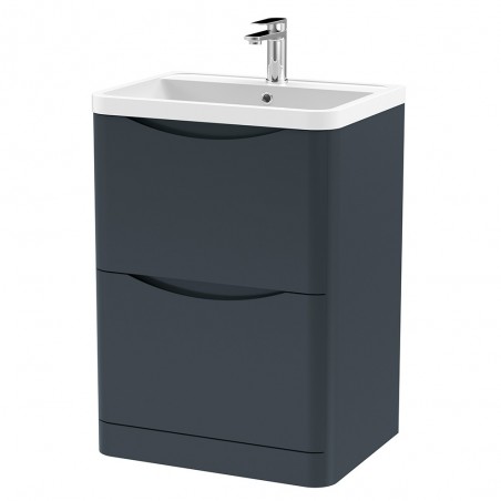 Lunar 600mm Freestanding 2 Drawer Vanity Unit with Polymarble Basin - Soft Black