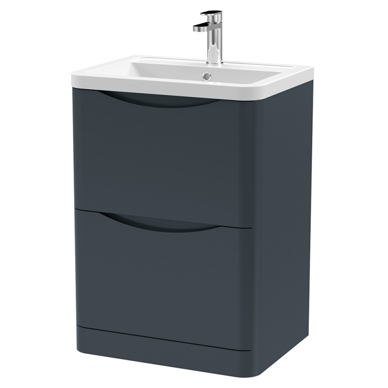 Lunar 600mmFreestanding 2 Drawer Vanity Unit with Ceramic Basin - Soft Black Lunar 600mmFreestanding 2 Drawer Vanity Unit with Ceramic Basin - Soft Black