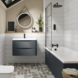 Lunar 600mm Wall Hung 2 Drawer Vanity Unit with Ceramic Basin - Soft Black - Insitu