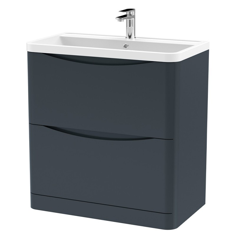 Lunar 800mm Freestanding 2 Drawer Vanity Unit with Polymarble Basin - Soft Black Lunar 800mm Freestanding 2 Drawer Vanity Unit with Polymarble Basin - Soft Black