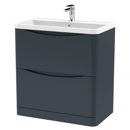 Lunar 800mm Freestanding 2 Drawer Vanity Unit with Polymarble Basin - Soft Black