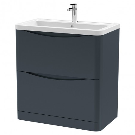 Lunar 800mm Freestanding 2 Drawer Vanity Unit with Ceramic Basin - Soft Black