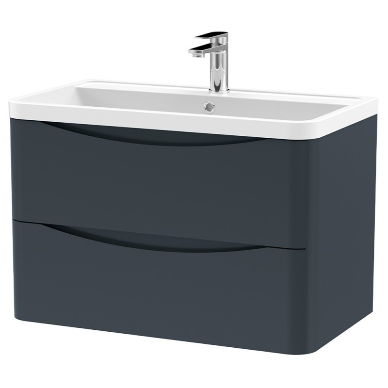 Lunar 800mm Wall Hung 2 Drawer Vanity Unit with Polymarble Basin - Soft Black Lunar 800mm Wall Hung 2 Drawer Vanity Unit with Polymarble Basin - Soft Black