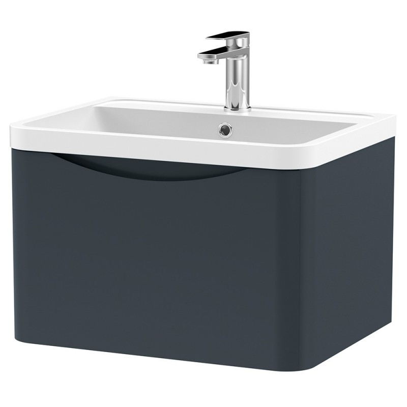 Lunar 600mm Wall Hung 1 Drawer Vanity Unit with Polymarble Basin - Soft Black