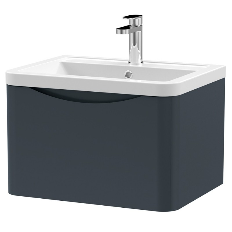 Lunar 600mm Wall Hung 1 Drawer Vanity Unit with Ceramic Basin - Soft Black Lunar 600mm Wall Hung 1 Drawer Vanity Unit with Ceramic Basin - Soft Black