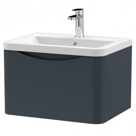 Lunar 600mm Wall Hung 1 Drawer Vanity Unit with Ceramic Basin - Soft Black