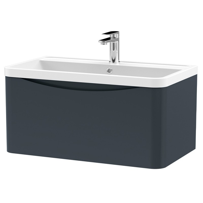 Lunar 800mm Wall Hung 1 Drawer Vanity Unit with Polymarble Basin - Soft Black Lunar 800mm Wall Hung 1 Drawer Vanity Unit with Polymarble Basin - Soft Black