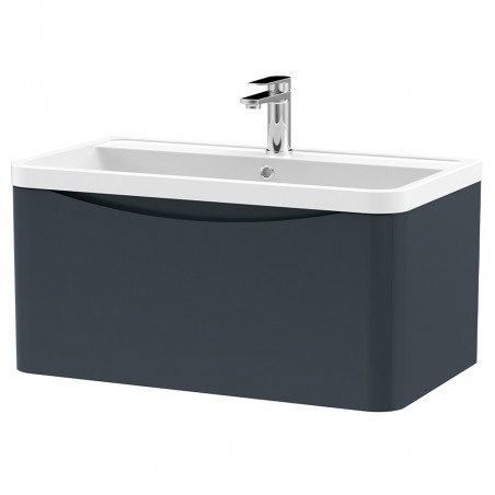 Lunar 800mm Wall Hung 1 Drawer Vanity Unit with Polymarble Basin - Soft Black