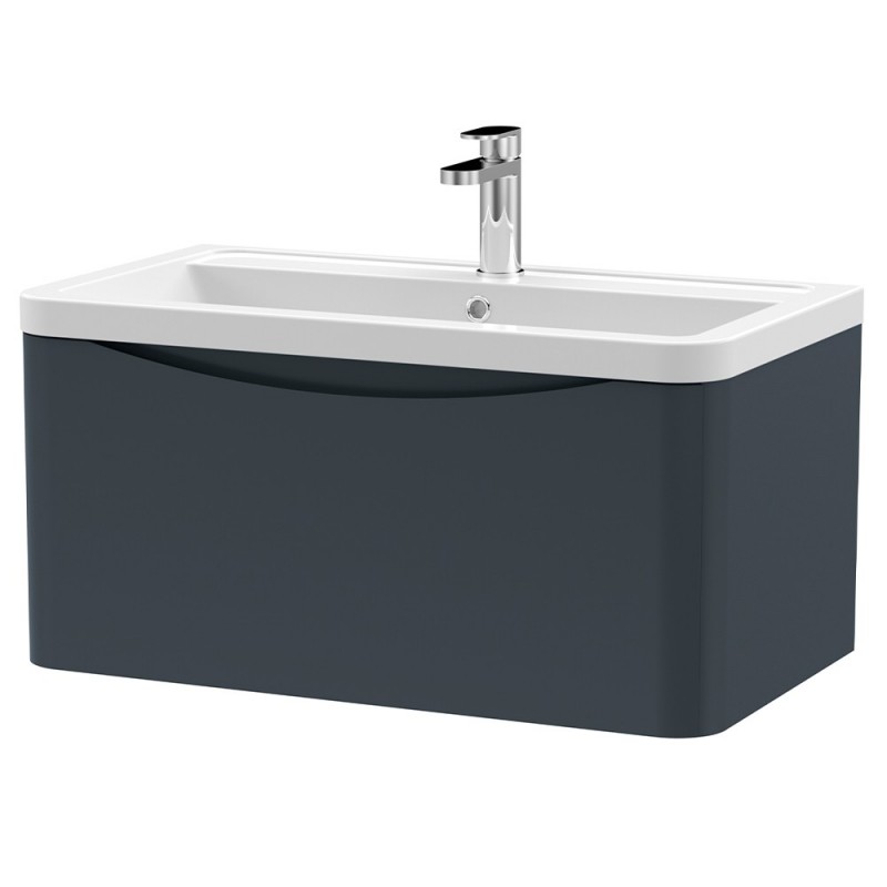 Lunar 800mm Wall Hung 1 Drawer Vanity Unit with Ceramic Basin - Soft Black Lunar 800mm Wall Hung 1 Drawer Vanity Unit with Ceramic Basin - Soft Black