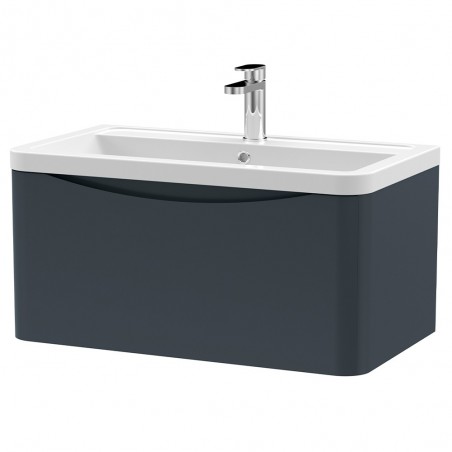 Lunar 800mm Wall Hung 1 Drawer Vanity Unit with Ceramic Basin - Soft Black