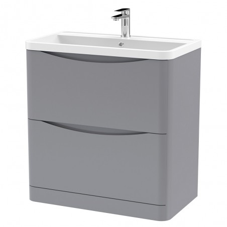 Lunar 800mm Freestanding 2 Drawer Vanity Unit with Polymarble Basin - Satin Grey