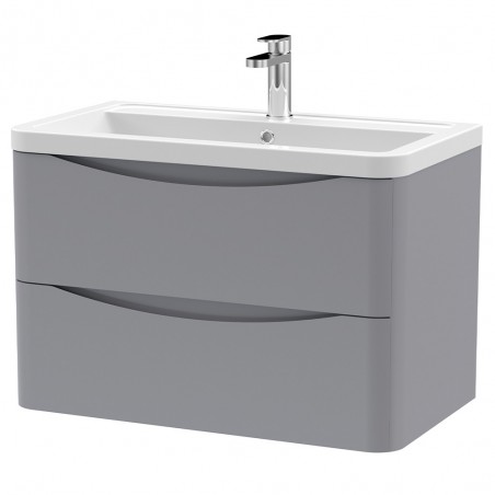 Lunar 800mm Wall Hung 2 Drawer Vanity Unit with Ceramic Basin - Satin Grey