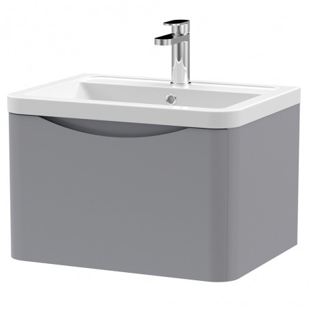 Lunar 600mm Wall Hung 1 Drawer Vanity Unit with Ceramic Basin - Satin Grey