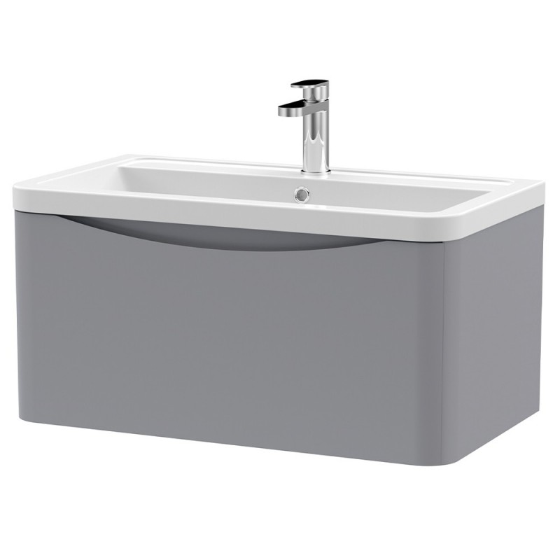 Lunar 800mm Wall Hung 1 Drawer Vanity Unit with Ceramic Basin - Satin Grey Lunar 800mm Wall Hung 1 Drawer Vanity Unit with Ceramic Basin - Satin Grey