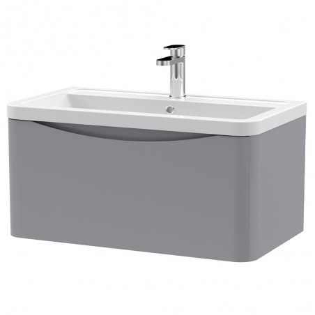 Lunar 800mm Wall Hung 1 Drawer Vanity Unit with Ceramic Basin - Satin Grey