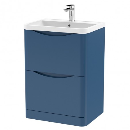 Lunar 600mm Freestanding 2 Drawer Vanity Unit with Polymarble Basin - Satin Blue