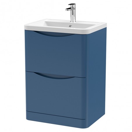 Lunar 600mmFreestanding 2 Drawer Vanity Unit with Ceramic Basin - Satin Blue